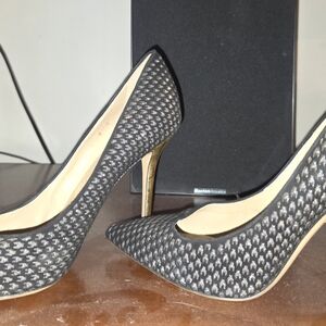 Salvatore Ferragamo Susi Patch suede black & gold pumps heels 9